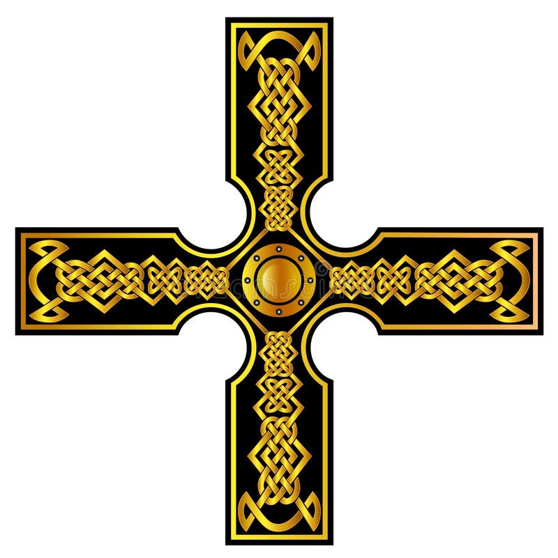 Croce Celtica Con Le Spade Dell'oro Illustrazione Vettoriale