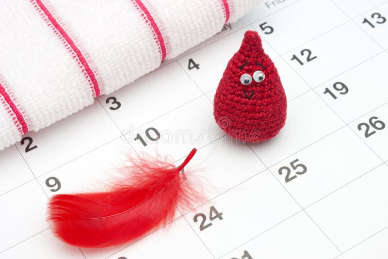 Crochet Funny Blood Drop and a Calendar. Woman Critical Days, Gynecological Menstruation  Cycle. Stock Photo - Image of female, regular: 102031042