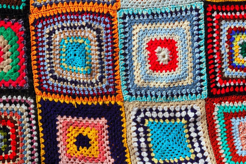 Crochet patchwork colorful pattern handcraft stock images