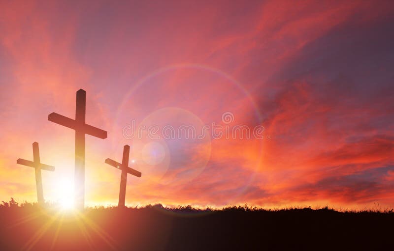 Crocifissione dello spazio della copia e di Jesus With Sunset Sky illustrazione vettoriale Crocifissione dello spazio della copia e di Jesus With Sunset Sky illustrazione vettoriale