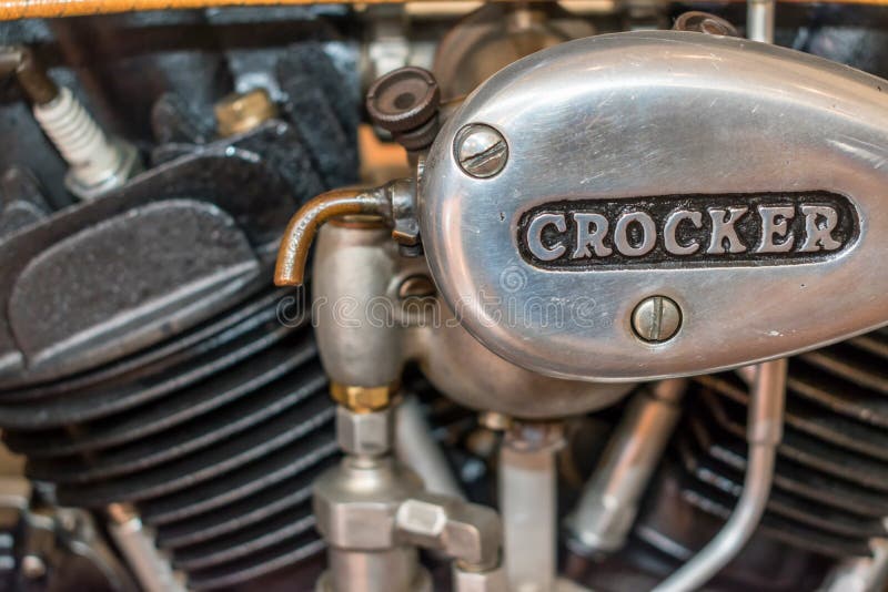 Close-up of 1938 Crocker V twin motorcycle engine. Close-up of 1938 Crocker V twin motorcycle engine