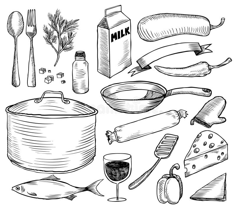 crockery doodles set ilustracji crockery doodles set ilustracji