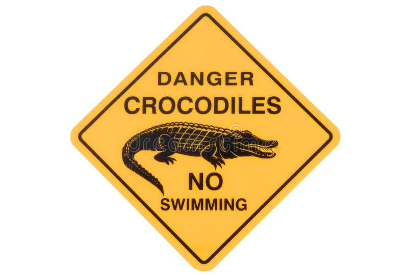 Crocodile warning sign, no swimming, isolated on white background stock images Crocodile warning sign, no swimming, isolated on white background stock images
