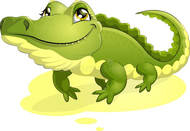 Crocodilo Bonito Com Birdie Na Boca Aberta Larga, Ilustração