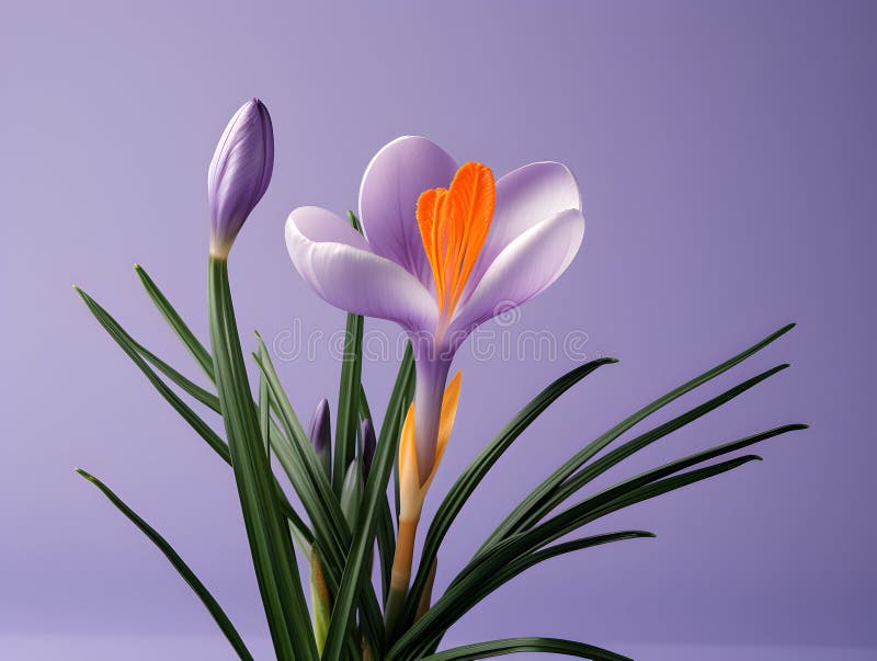 Crocus Flower in Studio Background, Single Crocus Flower, Beautiful