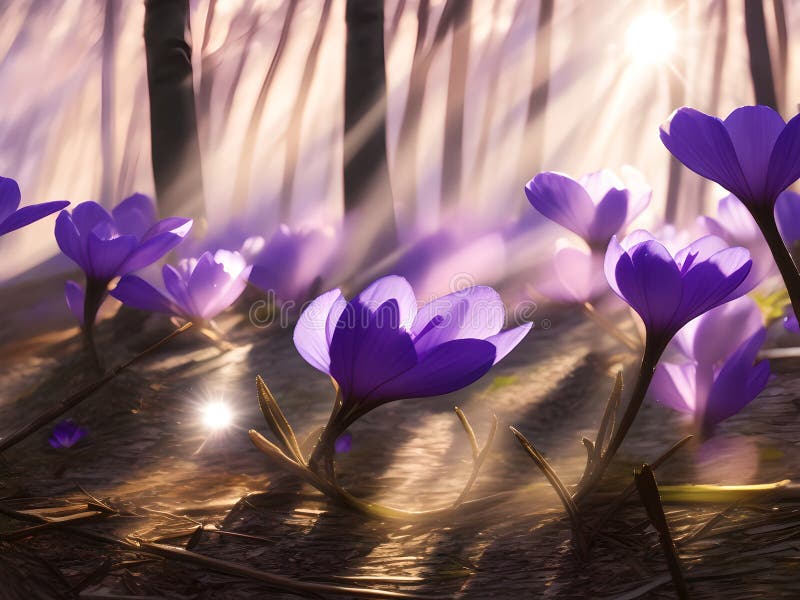 Crocuse violette nella vista di chiusura foresta ai ha generato arte royalty illustrazione gratis