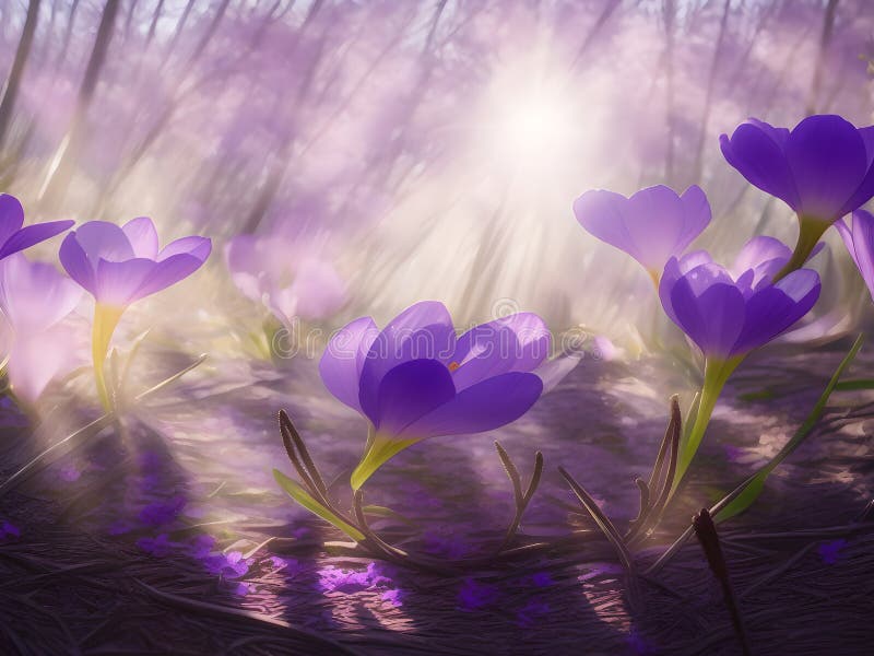 Crocuse violette nella vista di chiusura foresta ai ha generato arte royalty illustrazione gratis