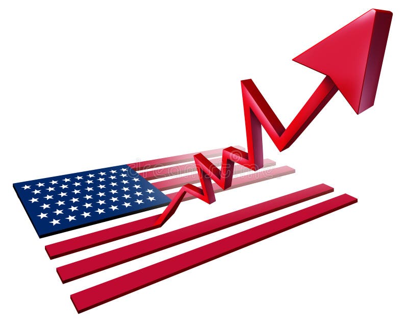 Booming American economy growth and economic United States GDP increase as a US flag transforming into an upward rising arrow as a 3D illustration. Booming American economy growth and economic United States GDP increase as a US flag transforming into an upward rising arrow as a 3D illustration.