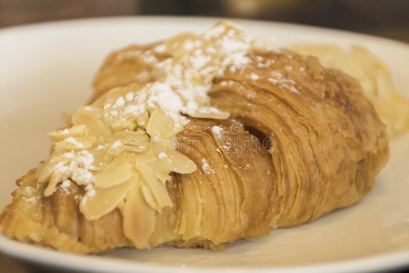 Croissant Almond Bread on White Dish. Stock Image Image of dried