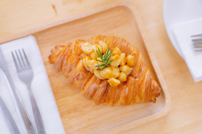 Croissant Bakery Homemade on the Table Breakfast Tray with Gold and