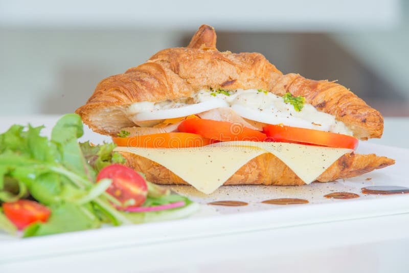 Croissant with Cheese Tomato Chicken and Salad Stock Photo Image of nutrition, tasty 43447842