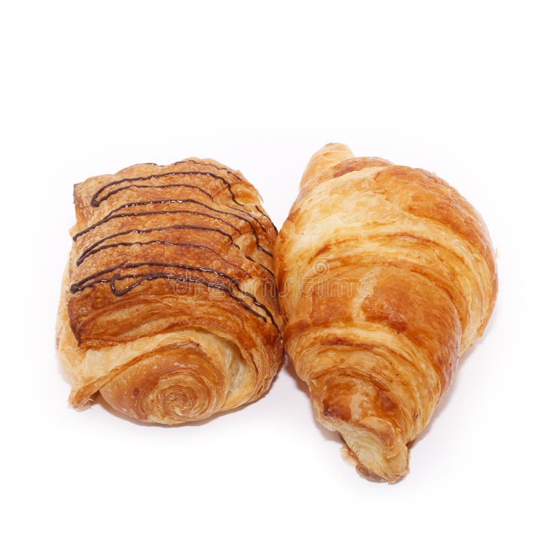 Croissant and Chocolate Croissant Isolated on White Stock Photo Image