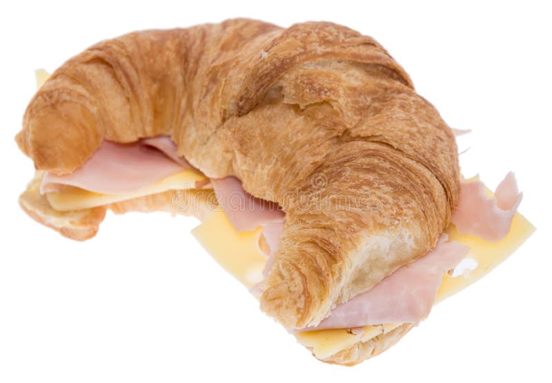 Croissant Con Il Prosciutto Ed Il Formaggio Su Bianco Immagine Stock