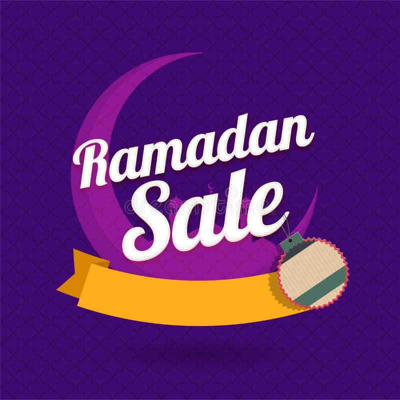 Croissant de lune avec l'étiquette, texte de Ramadan Sale sur le CCB abstrait de pourpre illustration stock Croissant de lune avec l'étiquette, texte de Ramadan Sale sur le CCB abstrait de pourpre illustration stock