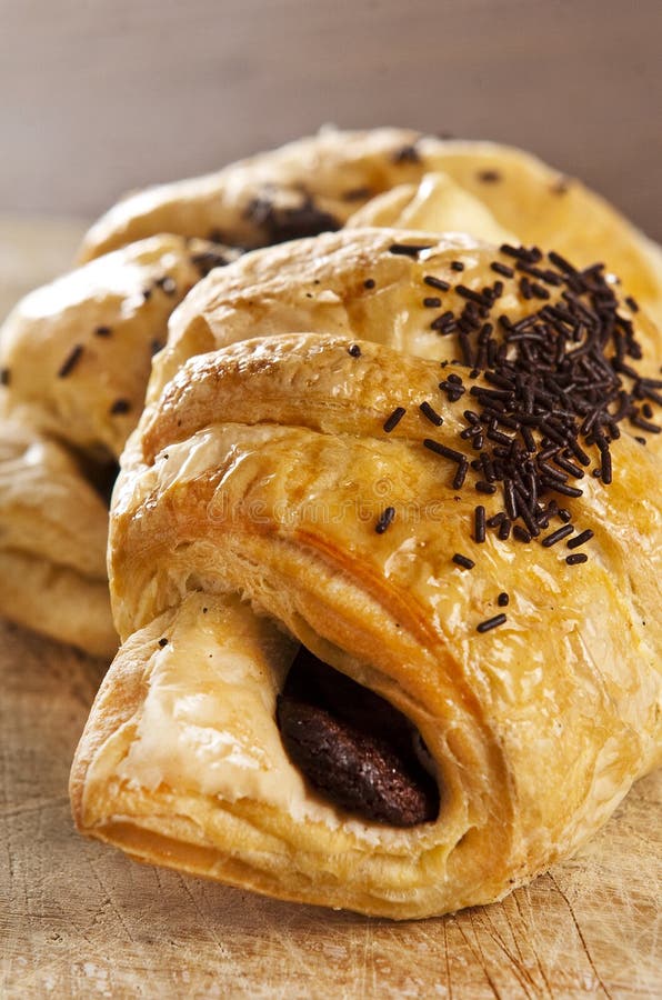 A couple of delicious chocolate croissants. A couple of delicious chocolate croissants