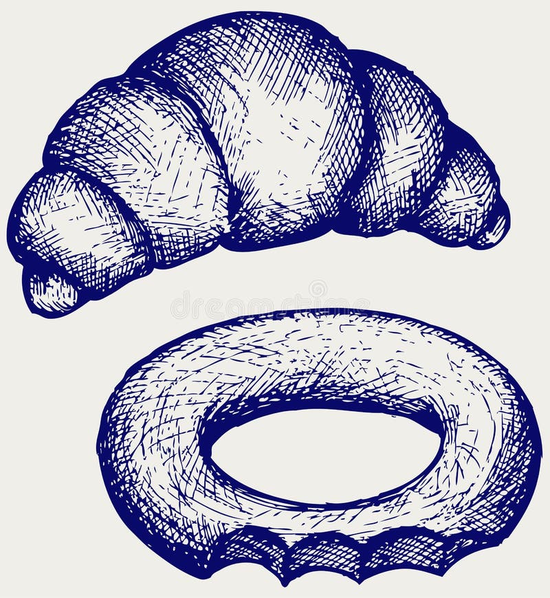 Croissant e bagel frescos ilustração stock Croissant e bagel frescos ilustração stock