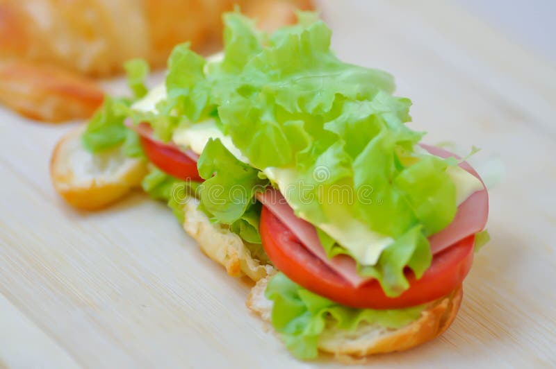 Croissant sandwich or ham sandwich stock photography
