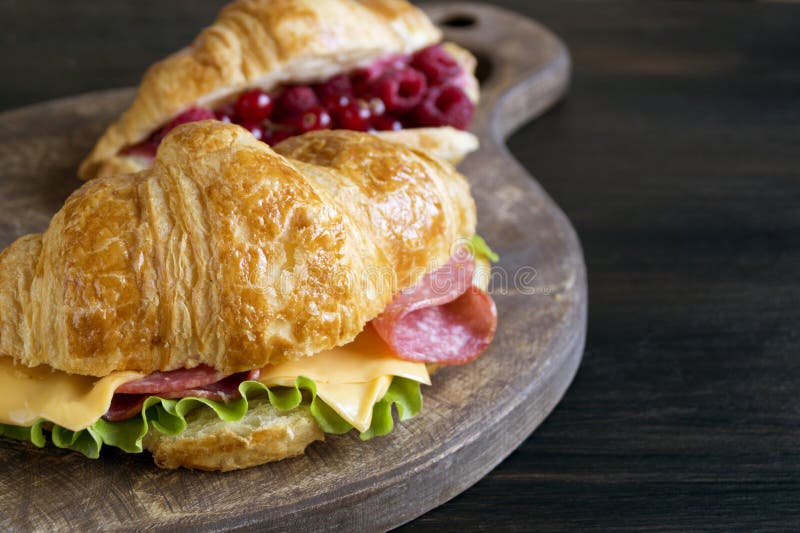 Croissant with Sausage Cheese and Herbs Stock Photo Image of salami
