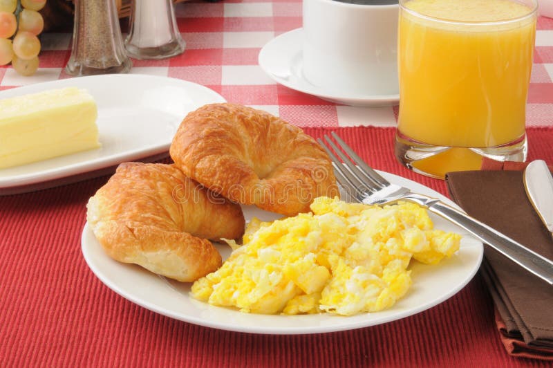 Croissants Andd Scrambled Eggs Stock Image - Image of food, orange ...