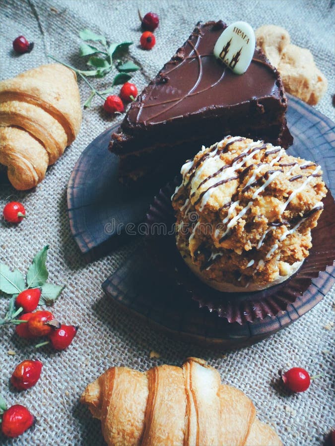 Croissants with Chocolate, Cake and Hips Stock Photo Image of dessert