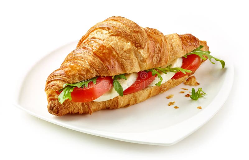 Croissantsandwich met tomaat en mozarella royalty-vrije stock foto's Croissantsandwich met tomaat en mozarella royalty-vrije stock foto's