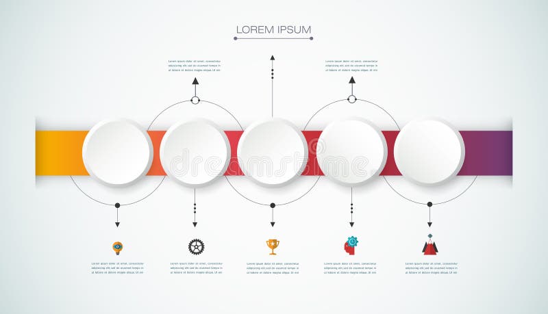 Cronologia infographic di vettore con l'etichetta della carta 3D, fondo integrato dei cerchi