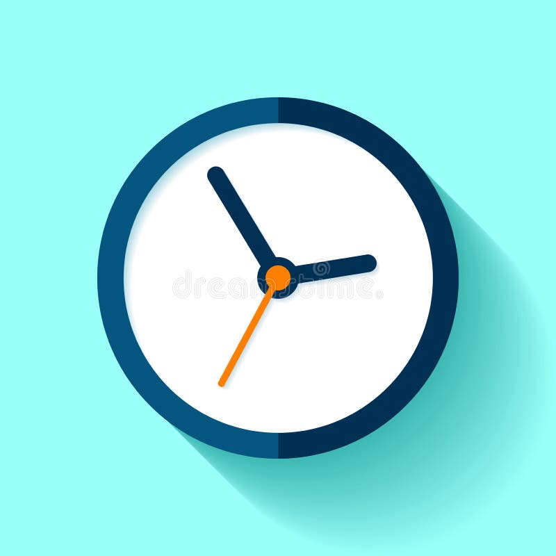 Clock icon in flat style, round timer on blue background. Simple business watch. Vector design element for project. Clock icon in flat style, round timer on blue background. Simple business watch. Vector design element for project