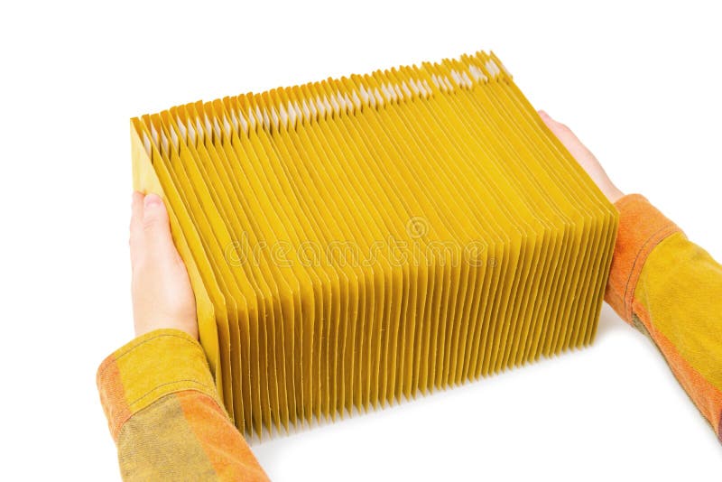Stack of Yellow Bubble Mailers in Hands on White Stock Image Image of