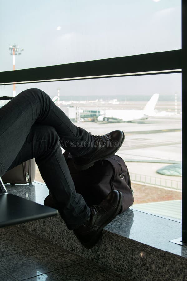 Crop View of Man Waiting on the Airport Stock Image Image of lounge