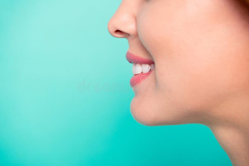 Cropped close-up profile side view portrait of her she nice adorable perfect healthy white cheerful cheery wavy-haired stock photos Cropped close-up profile side view portrait of her she nice adorable perfect healthy white cheerful cheery wavy-haired stock photos