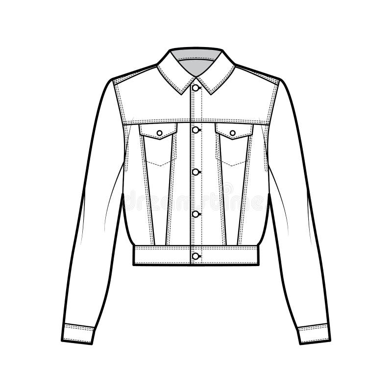 Denim Cropped Jacket Technical Fashion Illustration. Jeans Jacket ...