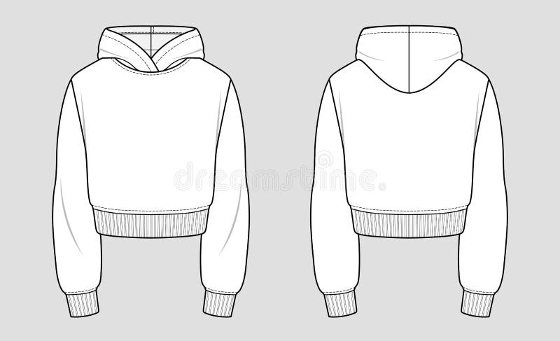 Cropped Hoodie. Technical sketch of clothes. Fashion vector illustration. Cropped Hoodie. Technical sketch of clothes. Fashion vector illustration
