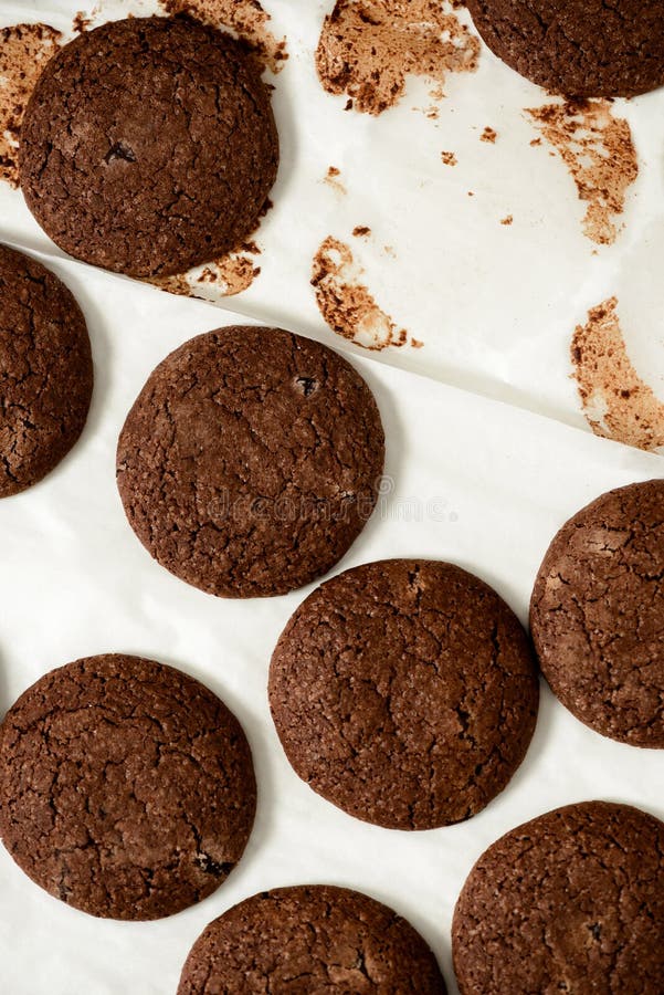 Cropped Image of Chocolate Cookies on a Baking Tray Stock Photo Image