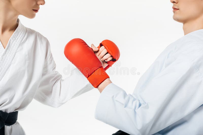 Cropped Image of Karate Fighters Touching with Gloves Stock Photo Image of practice, sportsman