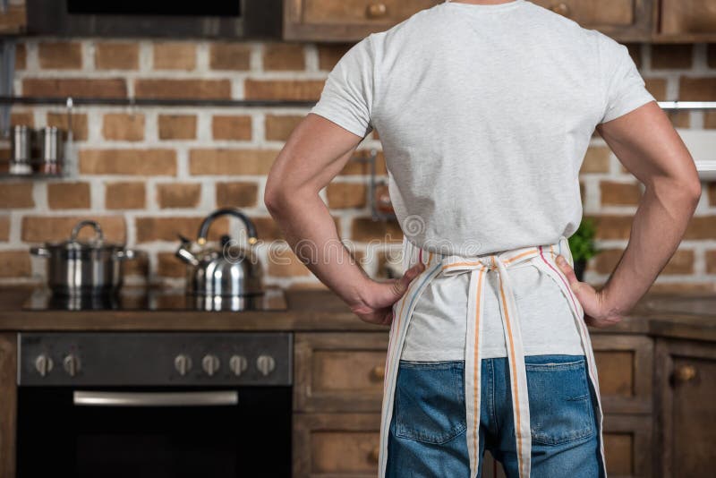 Muscular man in apron stock photo. Image of handsome 104766852