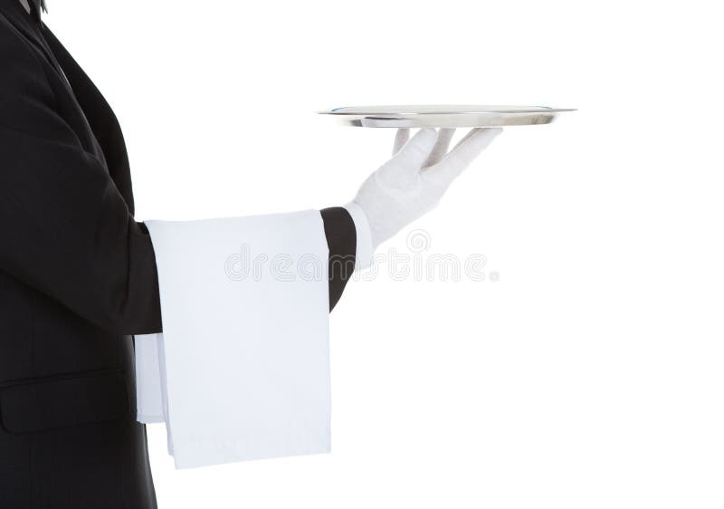 Cropped image of waiter holding empty tray