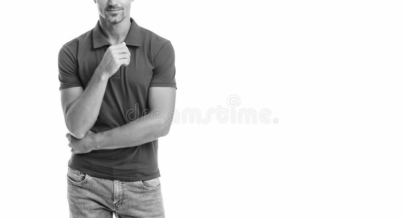 Cropped Male Fashion Model In Casual Style Clothes Copy Space Stock