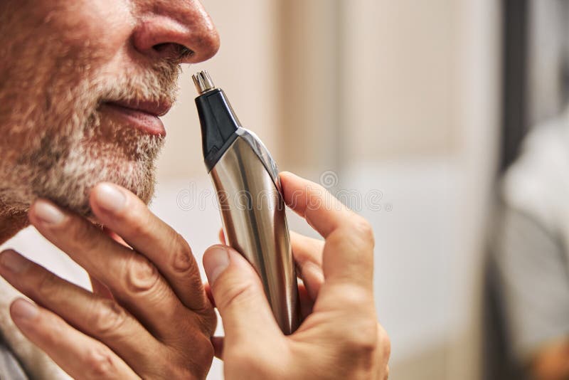 Neat Aged Gentleman Grooming His Nose Hair Stock Image - Image of hygiene,  cheeks: 201056209