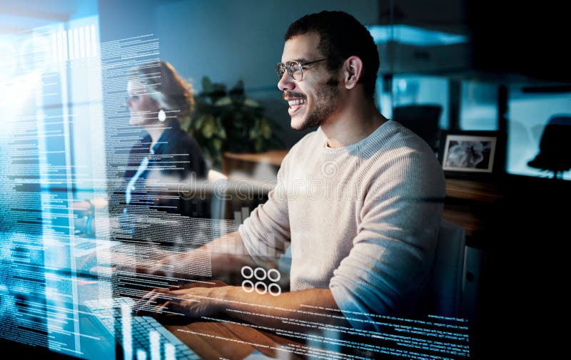 Writing the perfect code. Cropped shot of computer programmers working on new code. royalty free stock images