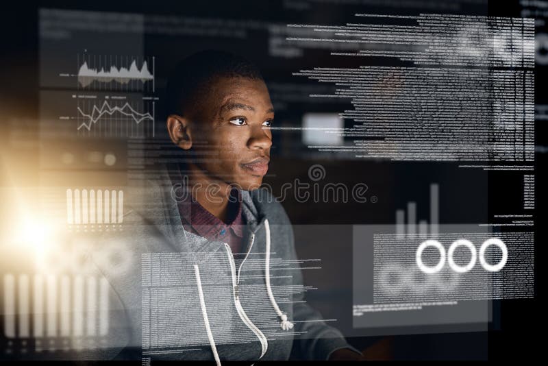 Hes a prodigy. Cropped shot of a young computer programmer working on source code. royalty free stock photography