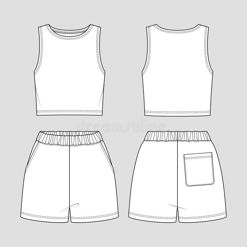 Premium Vector  Set short front and back view short fashion flat sketch  template