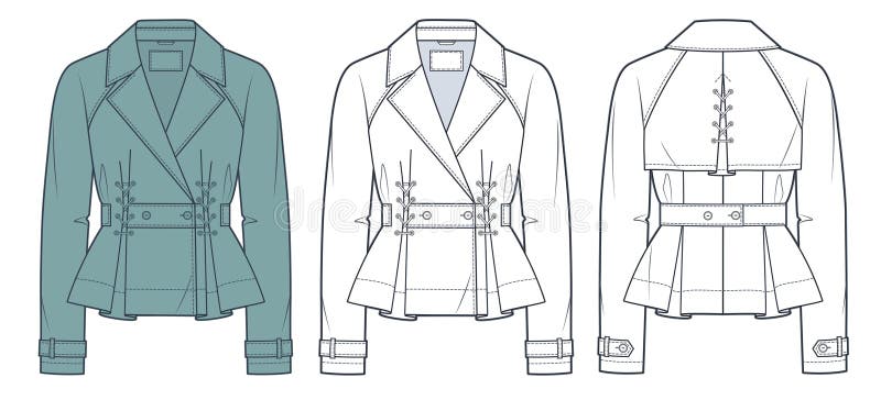 Cropped Trench Coat Technical Fashion Illustration. Raglan Sleeve ...