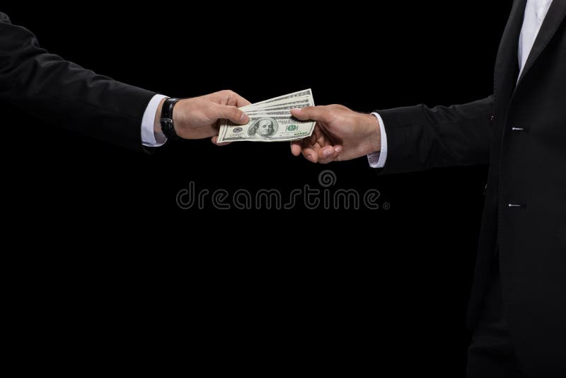 Cropped view of businessman giving money and bribing business partner