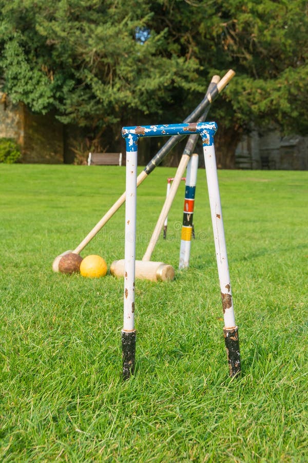Croquet Equipment Propped Up Ready for Use Stock Image Image of