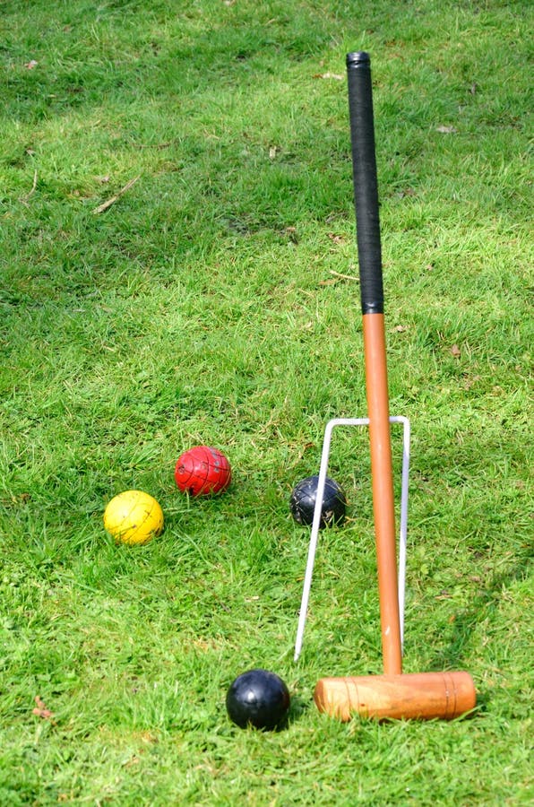 Croquet Mallet and Balls stock image. Image of ball, garden 63385723
