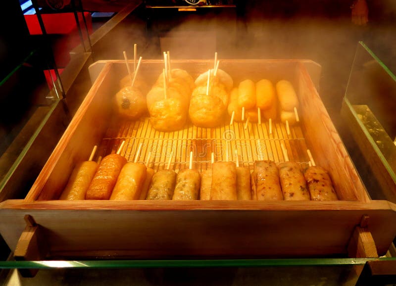 Steamed fish cakes being sold at the Nishiki Market, Kyoto, Japan. Steamed fish cakes being sold at the Nishiki Market, Kyoto, Japan