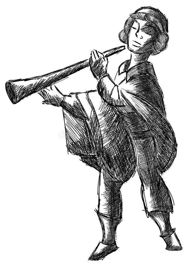 Croquis d'un homme avec le klaxon dans le noir d'isolement illustration libre de droits Croquis d'un homme avec le klaxon dans le noir d'isolement illustration libre de droits