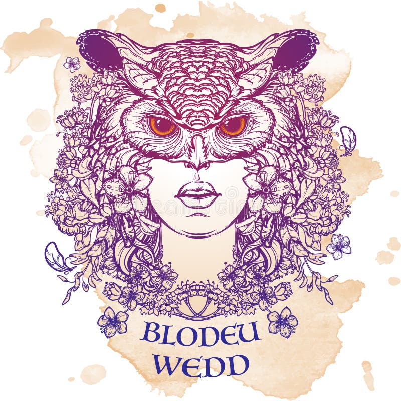 Croquis de Blodeuwedd sur un fond grunge illustration de vecteur Croquis de Blodeuwedd sur un fond grunge illustration de vecteur