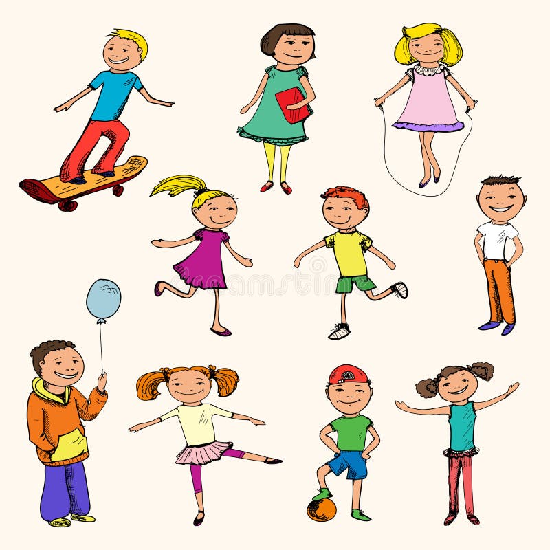 Croquis de caractères d'enfants coloré illustration de vecteur Croquis de caractères d'enfants coloré illustration de vecteur