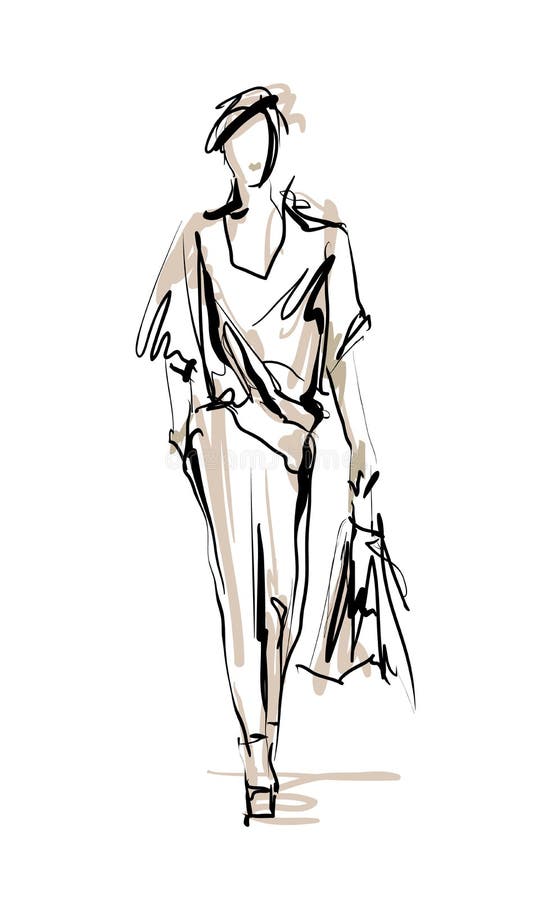 Croquis de modèle de mode illustration libre de droits Croquis de modèle de mode illustration libre de droits